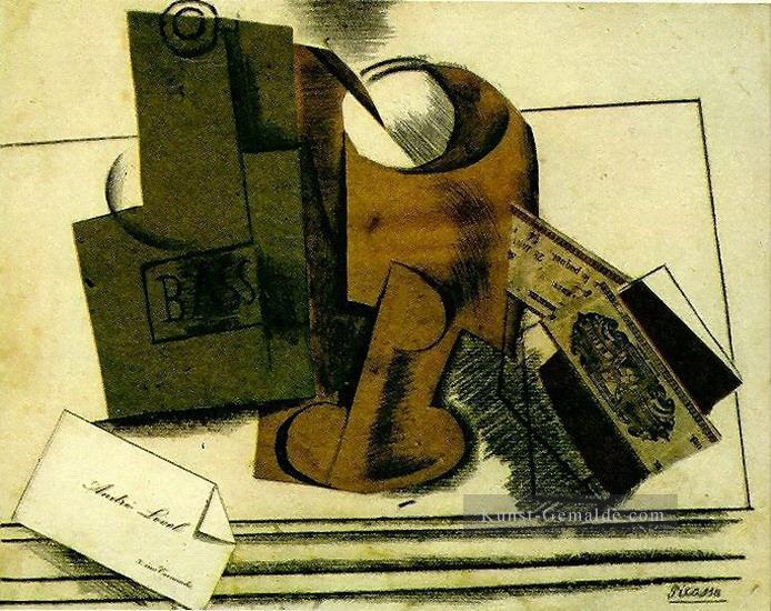 Bouteille Bass verre paquet tabac carte visite 1913 kubismus Pablo Picasso Ölgemälde
